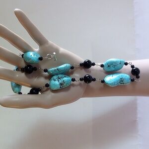 STERLING SILVER  BLUE TURQUOISE NUGGETS NECKLACE 21" LONG